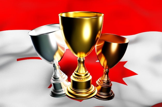 Фото 3d иллюстрация кубка победителей на фоне национального флага канады