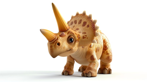 Фото 3d-иллюстрация милого и дружелюбного мультфильма динозавра-трицератопа, изолированного на белом фоне