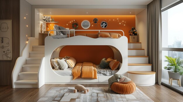 Фото Иллюстрация детской спальни с бункерными кроватями