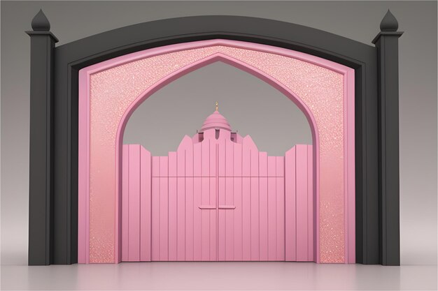 Фото 3d иллюстрация мечети на розовом фоне