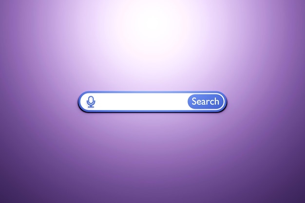 写真 紫色の検索フレームの3dイラストボックス拡大鏡のアイコンが付いたインターネットパネルインターネット上の最新のオーディオ検索の概念