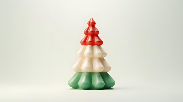 사진 깨끗한 배경에서 분리된 녹색 및 빨간색 사탕으로 만들어진 추상 크리스마스 트리의 3d 그림
