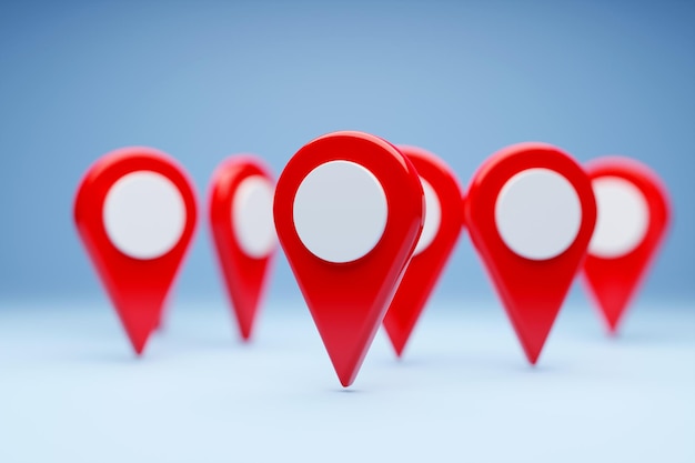 지도 탐색 마커에 빨간색 대상 지점이 있는 아이콘의 3d 그림