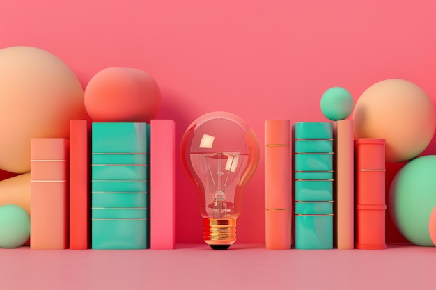 사진 3d illustration of books and light bulb education and knowledge concept on background