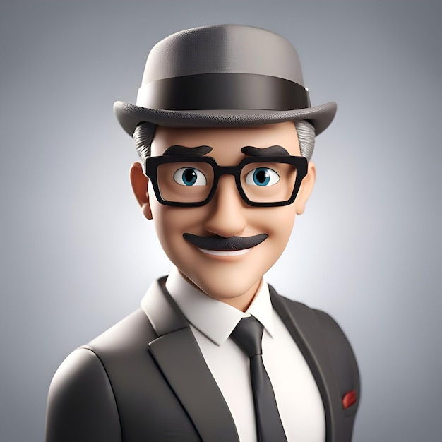 Фото 3d-иллюстрация бизнесмена с шапкой и очками