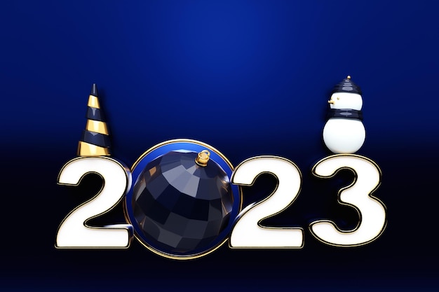 Фото 3d иллюстрация мультфильма с новым годом 2023 поздравительная открытка новогодний баннер с декором и подарками