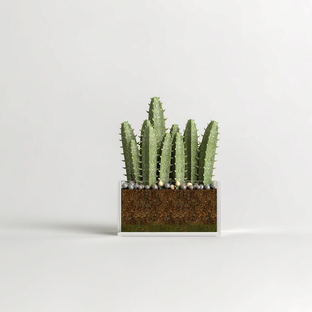 사진 흰색 배경에 고립 된 유리 houseplants의 3d 그림