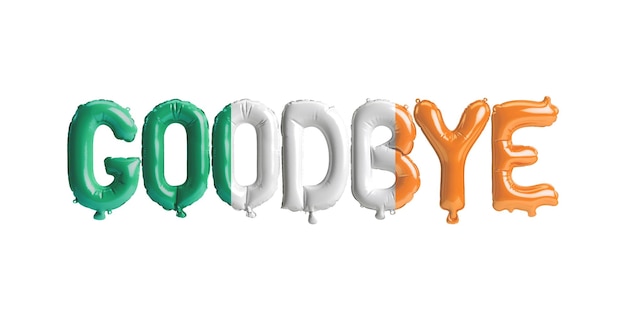 Фото 3d иллюстрация прощального письма на воздушном шаре в флаге ирландии на белом фоне