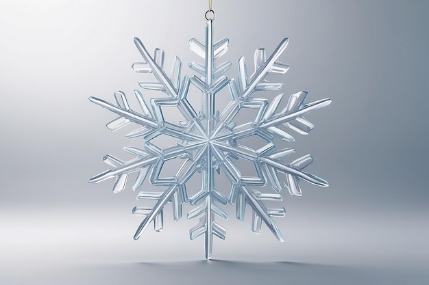 Фото 3d-иллюстрация прозрачной декорации из снежинки в виде льда