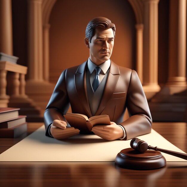 Фото 3d иллюстрация юриста, изолированного на бумажном фоне коричневого цвета