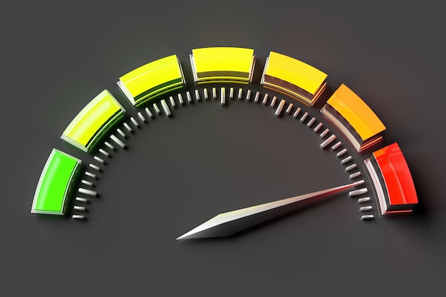사진 속도 아이콘을 측정하는 3d 그림 다채로운 속도계 아이콘 속도계 포인터가 붉은 색을 가리 킵니다.