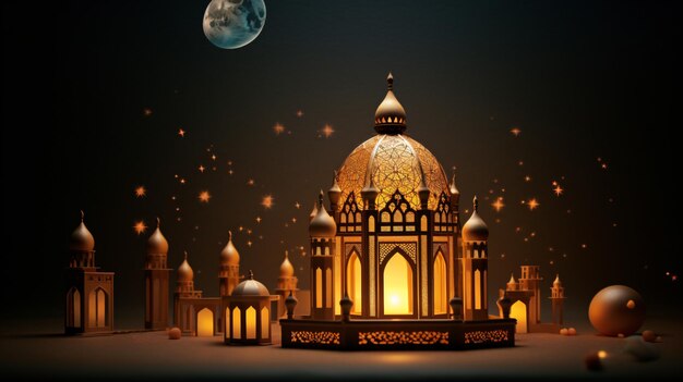 写真 イスラム教のモスクのランタンのラマダンカリームシーン 3dイラスト