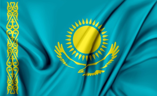 Фото 3d иллюстрация текстуры развевающегося флага казахстана