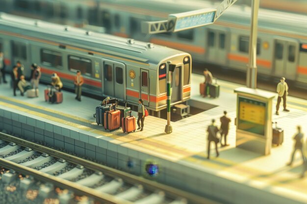 写真 鉄道駅の3dイラスト ボケスタイルの背景