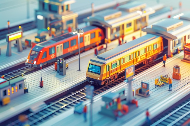 写真 鉄道駅の3dイラスト ボケスタイルの背景