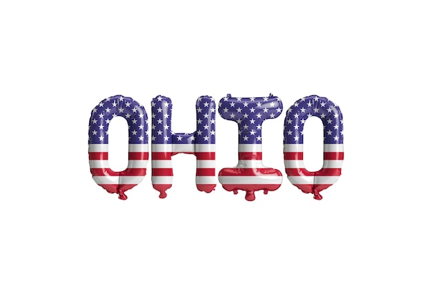 白い背景で隔離の米国旗の色とohioletter風船の3dイラスト