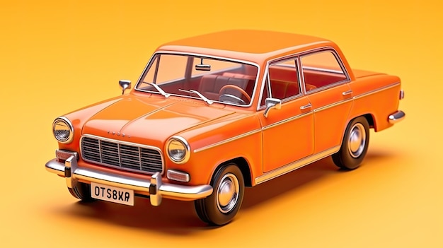 3d illustration old car on yellow color isolated