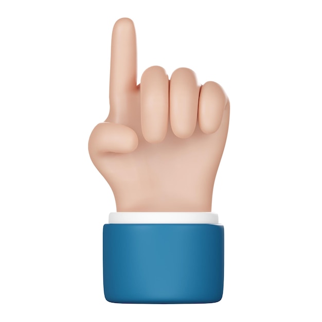 3d illustration of one finger Cartoon character hand pointing gesture Business clip art isolated on white background 3D illustration Has clipping path