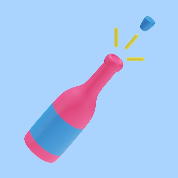3d Illustration of Open Bottle Champagne