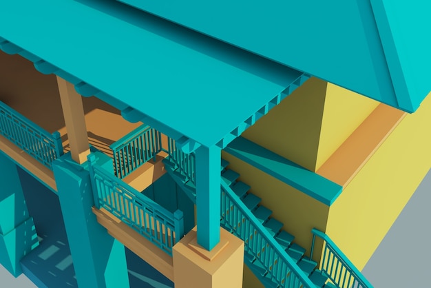 3d illustration oriental staircase architecture