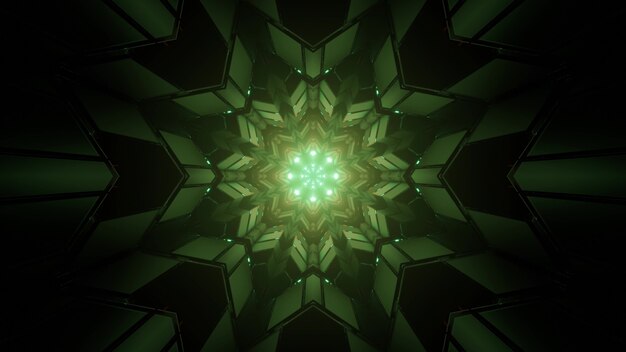 Illustrazione 3d di sfondo ornamentale con luce al neon verde nelle tenebre