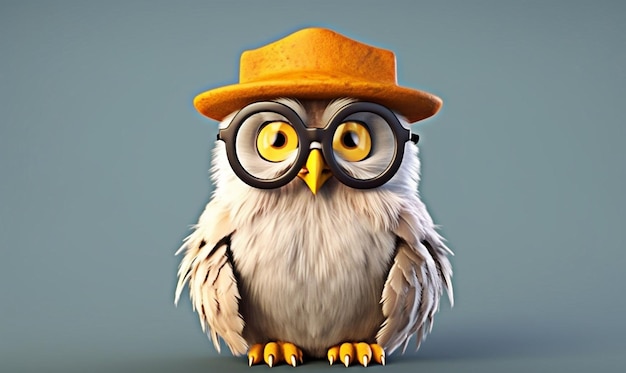 3D иллюстрация сова в очках и выпускной шляпе описывает выпускной генеративный ай