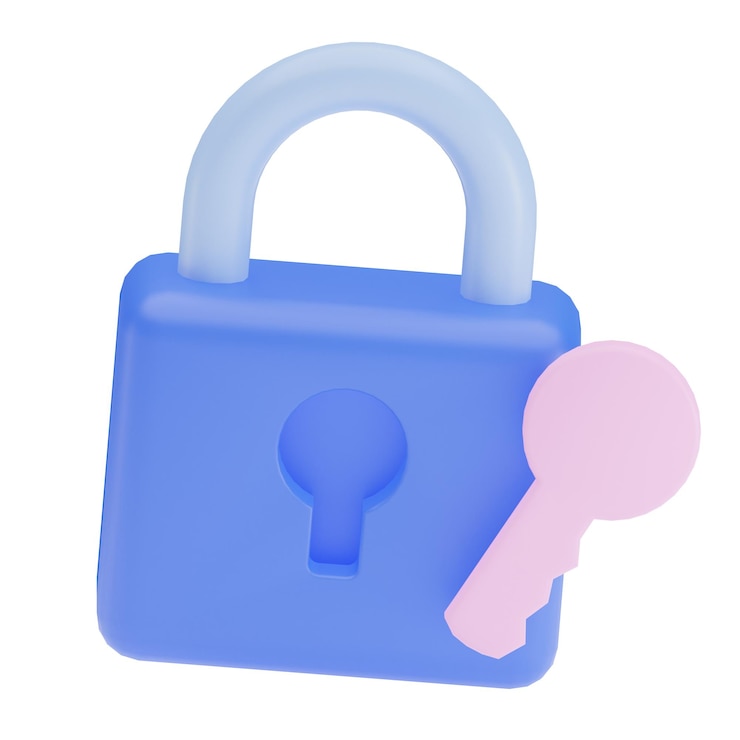Photo 3d illustration of padlock and key