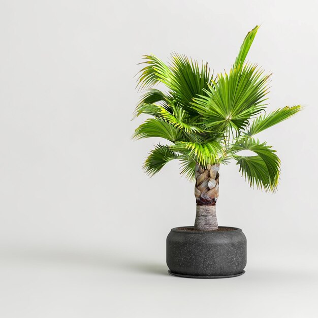 3d illustration of palm in black potted isolated on white background