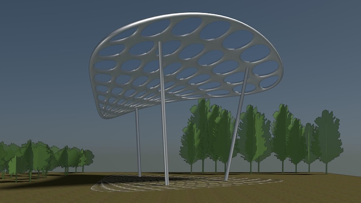 Photo 3d illustration of parametric pavilion