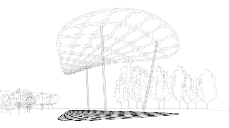 Photo 3d illustration of parametric pavilion