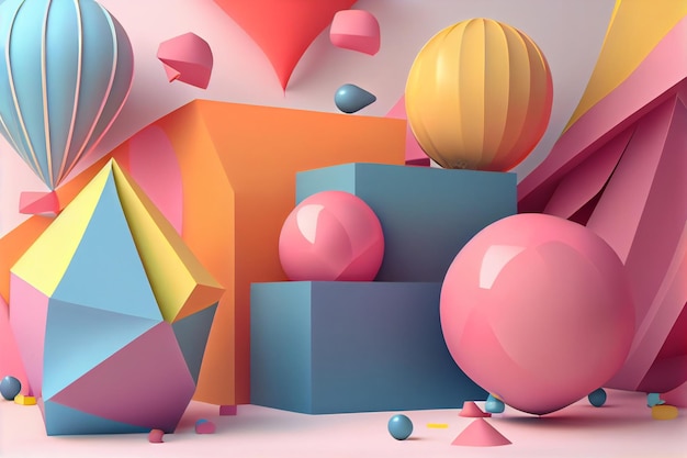 3D Illustration Pastel Color Landscape