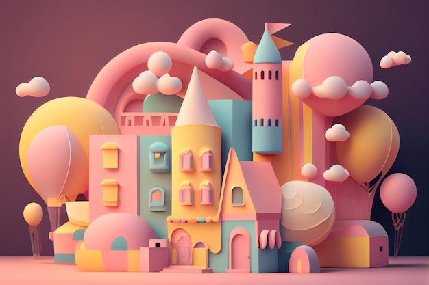 3D Illustration Pastel Color Landscape