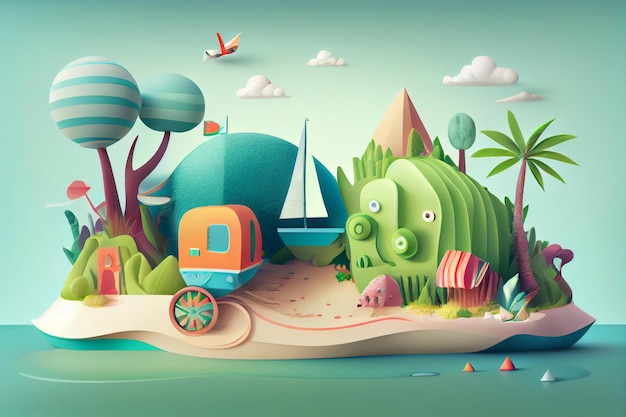 3D Illustration Pastel Color Landscape