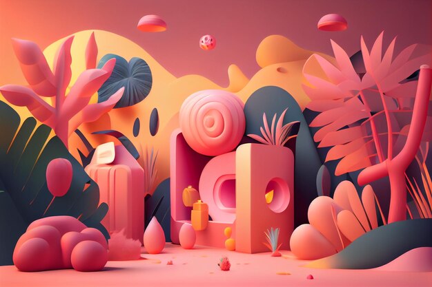 3D Illustration Pastel Color Landscape