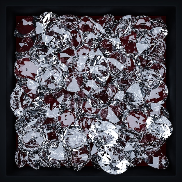 3d illustration of a pattern of many transparent diamonds on a\
monogrome background. large cut diamond