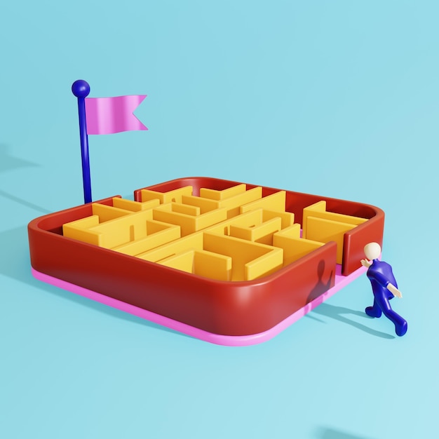 3d illustration people get confused way to the goal