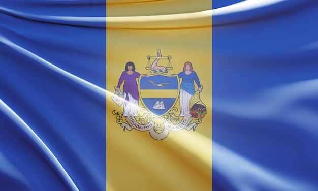 3d illustration of philadelphia flag on wavy fabric