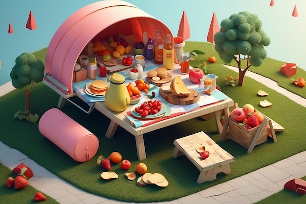 3d illustration of picnic