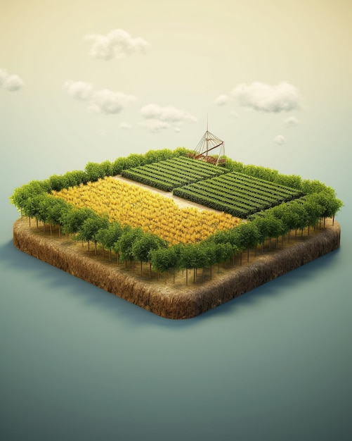 3d illustration piece of different agriculture field isolated in the green background