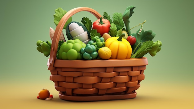 3d illustration of pieces of food on wood basket