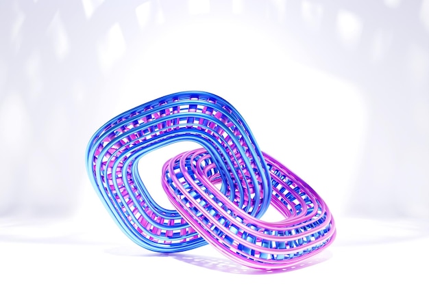 3D иллюстрация розово-голубого кольцевого тора Фантастическая клетка Простые геометрические формы