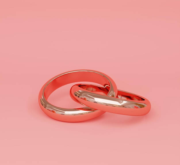 3D illustration Pink Gold Rings on Pink background