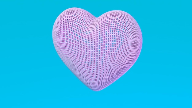 3d illustration pink heart on a blue background