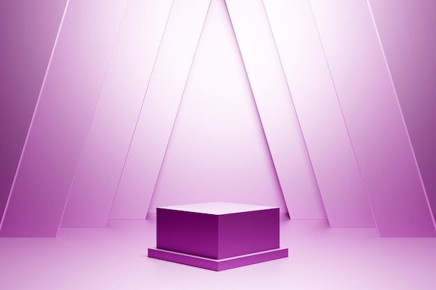 モノクロームの背景にピンクの表彰台の3dイラスト。授賞式のための空の台座