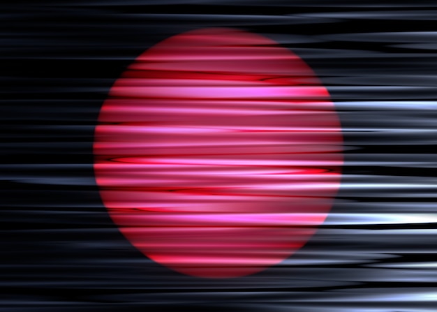 3d illustration of pink and red gradient circle on horizontally wavy black fabric