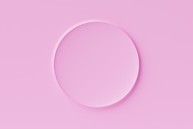 3D-иллюстрация розовой круглой рамы на монохромной стене для дизайна