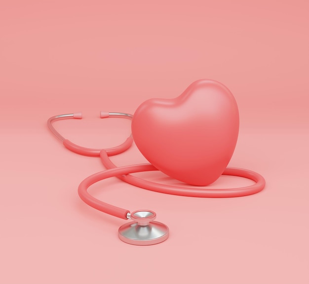 Photo 3d illustration, pink stethoscope on pink background.