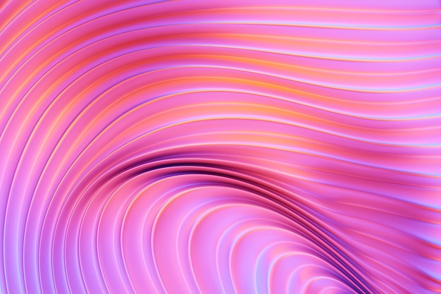 3D illustration pink stripes in the form of wave waves futuristic background