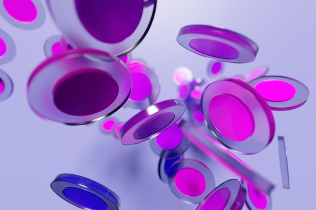 3D illustration pink tablets fly on a purple   background. Capsule, drag medicine