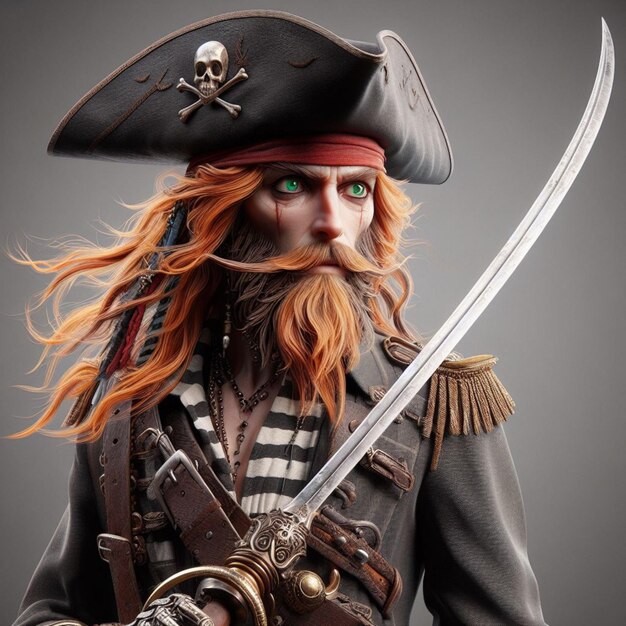 3d illustration of a pirate